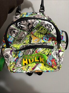 Marvel Kids Backpack - Neon Green Multicolor Hulk Comic Print